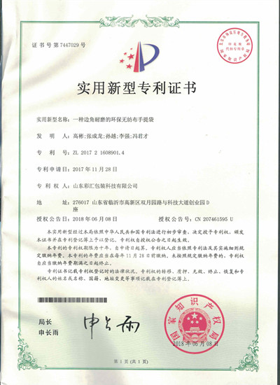 山東彩匯包裝科技有限公司專利證書2